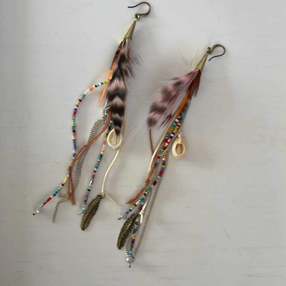 Beaded feather Tassel earrings